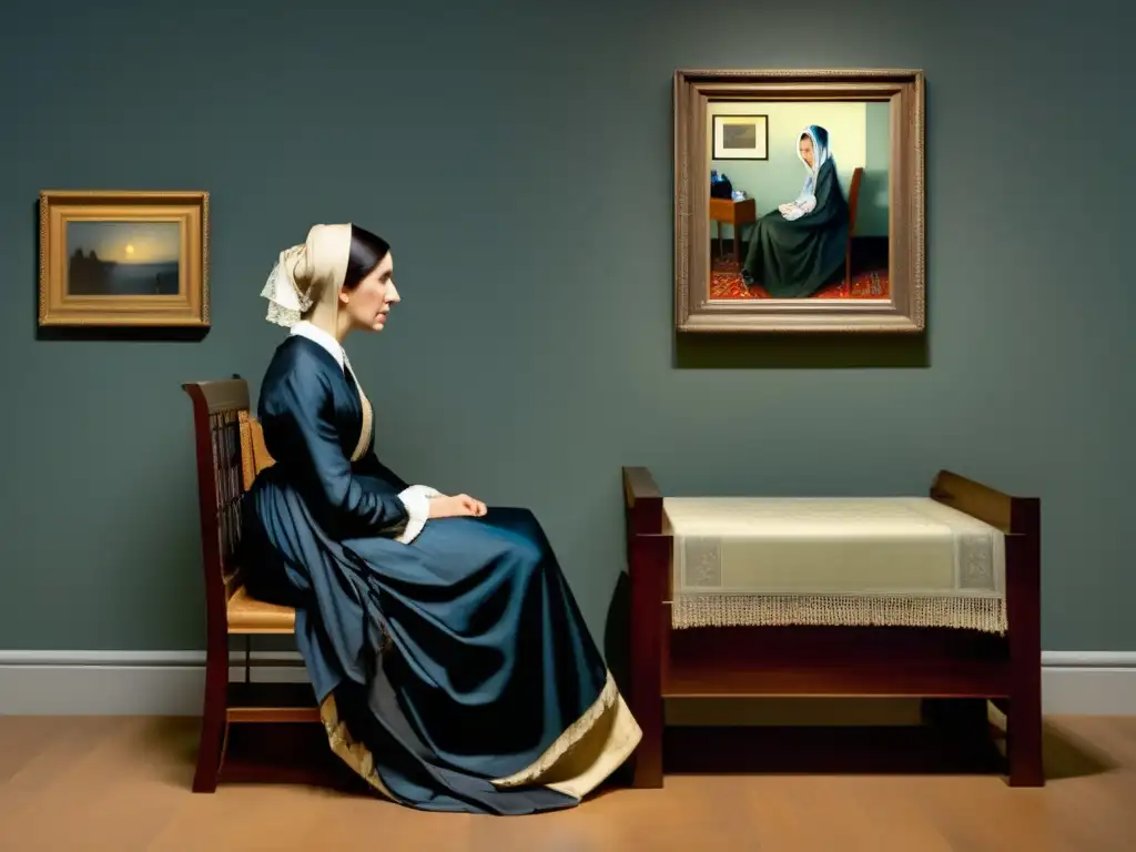 Una impactante imagen de la famosa pintura 'La madre de Whistler' de James Abbott McNeill Whistler en una galería de arte contemporáneo