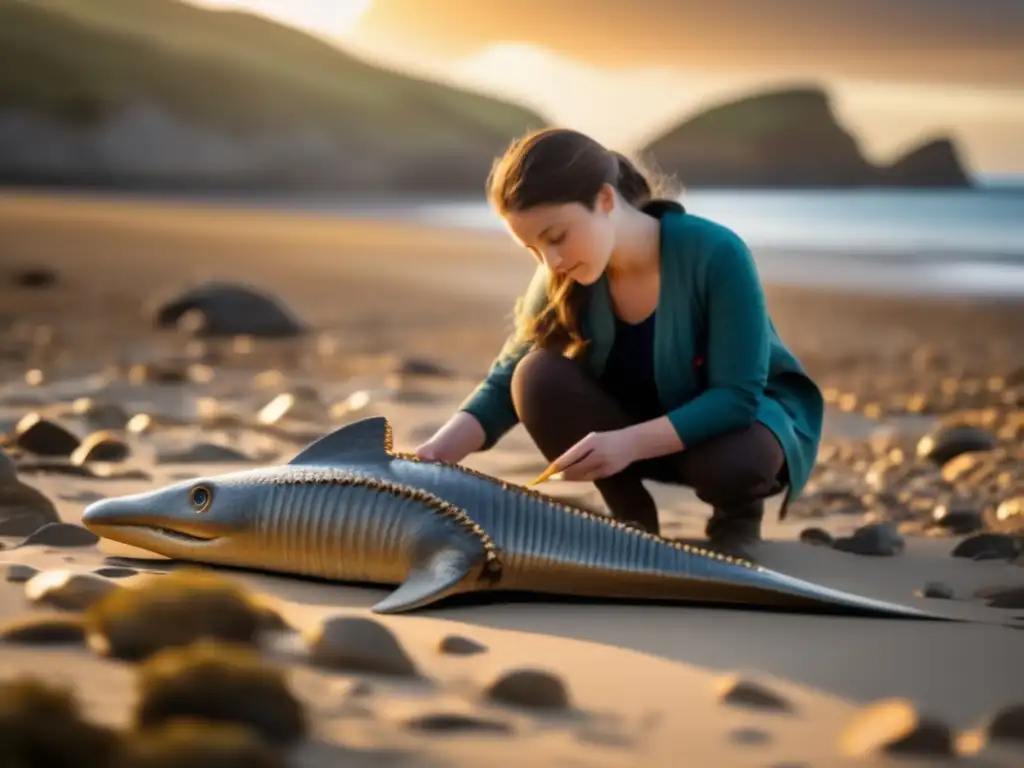 Una impactante imagen de la joven Mary Anning descubriendo un fósil de ictiosaurio en la costa jurásica