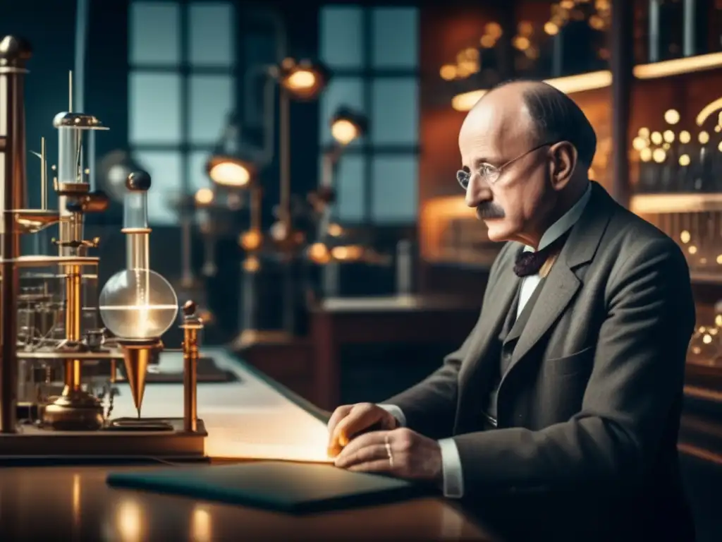 En esta impactante imagen en 8k, Max Planck reflexiona en su laboratorio sobre la conexión entre la física cuántica y Dios