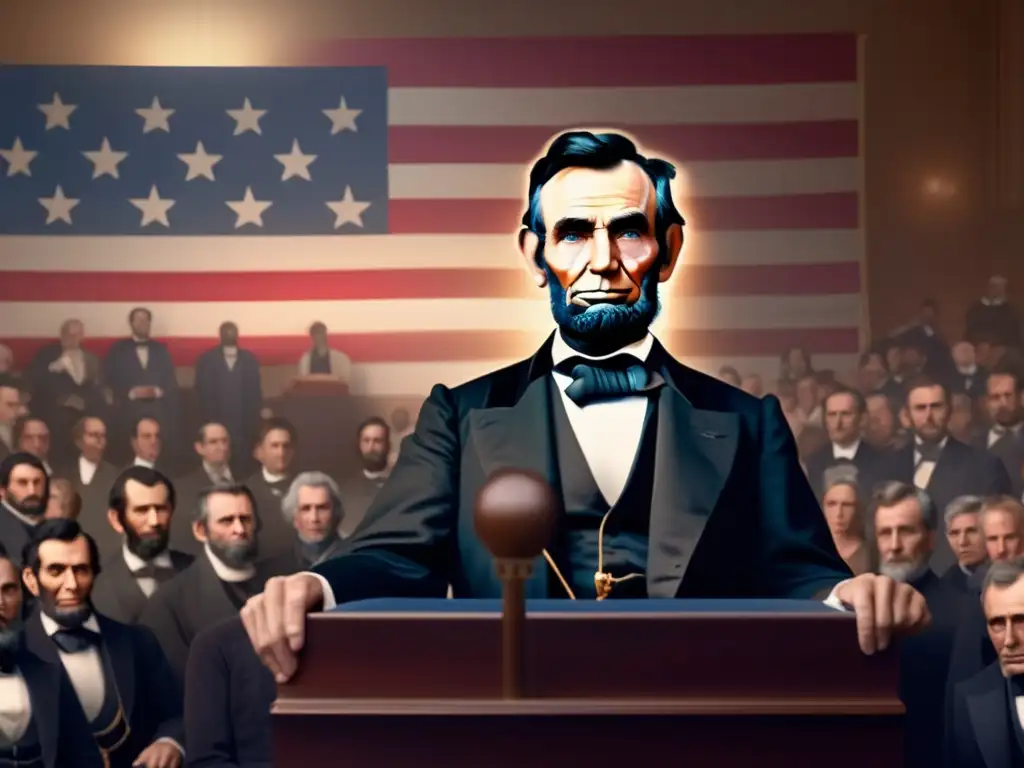 Una impactante imagen de Abraham Lincoln entregando la Proclamación de Emancipación con un toque moderno y profesional