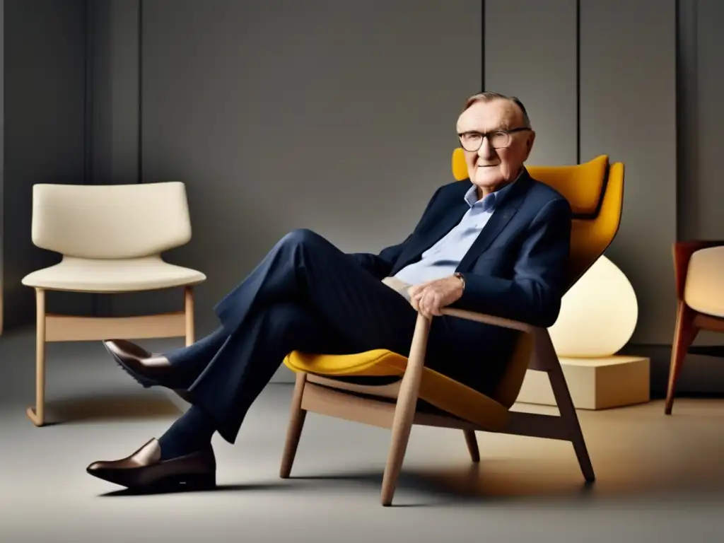 Una impactante fotografía de Ingvar Kamprad rodeado de icónicos muebles de IKEA