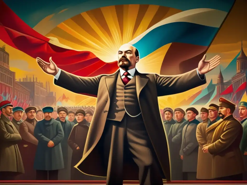 Una impactante representación mural de Vladimir Lenin en la Revolución Rusa