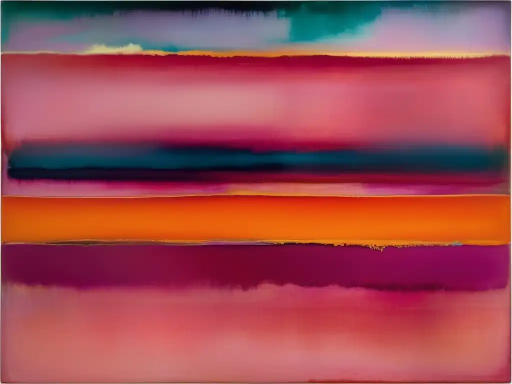 Una impactante obra abstracta de Mark Rothko, con capas de color vibrante y pinceladas sutiles que crean profundidad y emoción
