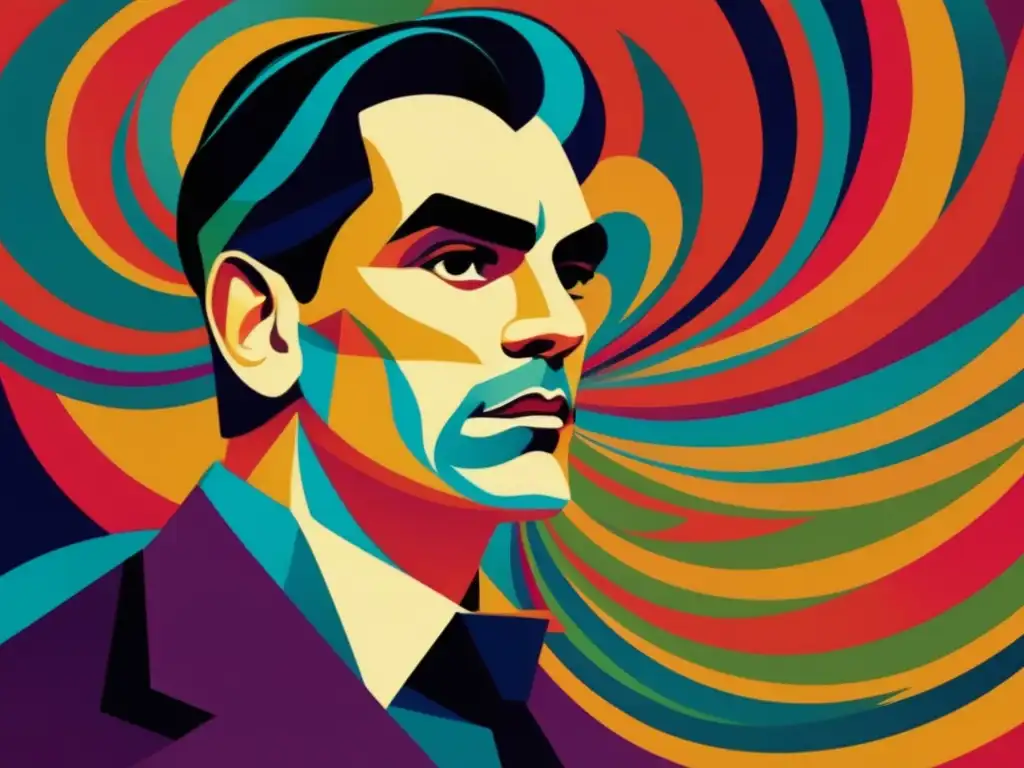 Una impactante obra de arte digital que representa la poesía icónica de Federico García Lorca entrelazada con imágenes revolucionarias