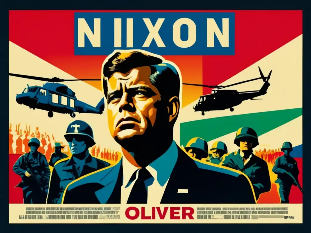 El impactante póster moderno destaca escenas de películas históricas de Oliver Stone como 'JFK', 'Platoon' y 'Nixon'