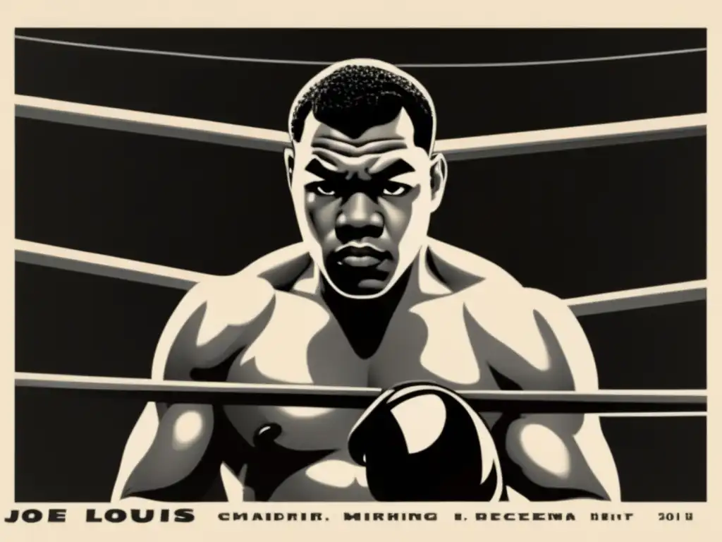 Fotografía impactante de Joe Louis en el ring, simbolizando su impacto en la lucha contra el racismo