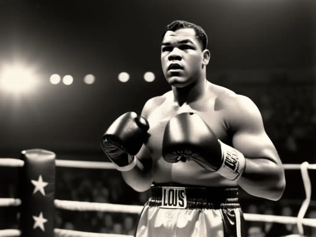 Fotografía impactante de Joe Louis en el ring, símbolo de la lucha contra el racismo