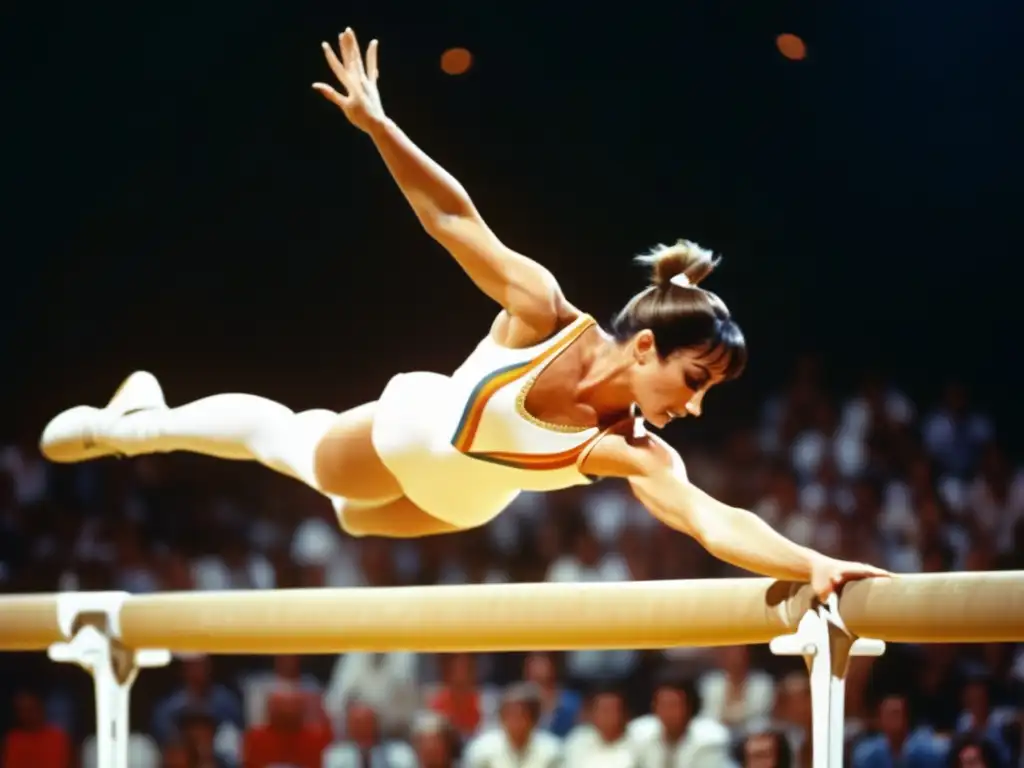 Nadia Comaneci en impactante rutina de gimnasia olímpica en Montreal 1976