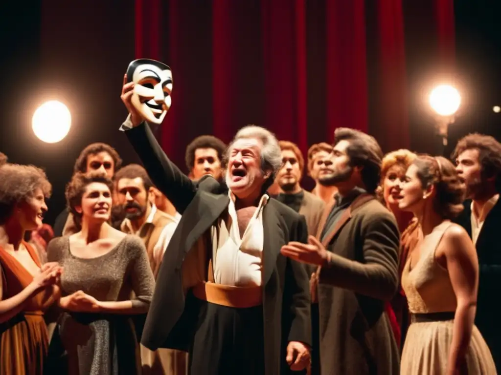 Una impactante representación teatral de Augusto Boal y un grupo diverso de actores, transmitiendo emociones intensas en el escenario