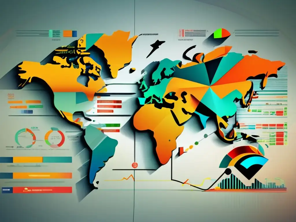 Una impactante y vibrante fusión de datos económicos históricos y tecnología moderna, simbolizando la Importancia de la cliometría en economía