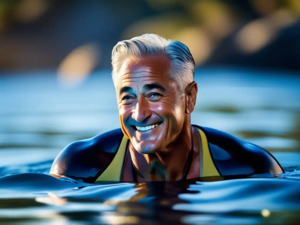 Impacto de Greg Louganis en el buceo, buceador victorioso emergiendo del océano con vida marina vibrante