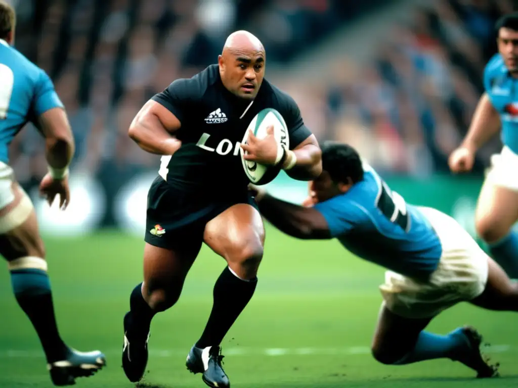 Impacto de Jonah Lomu en el rugby, rompiendo una tackle con poder y determinación