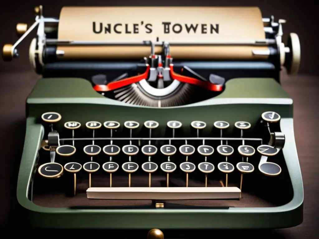 La importancia de las palabras en Harriet Beecher Stowe, capturada en una imagen de alta resolución de una antigua máquina de escribir con papeles envejecidos