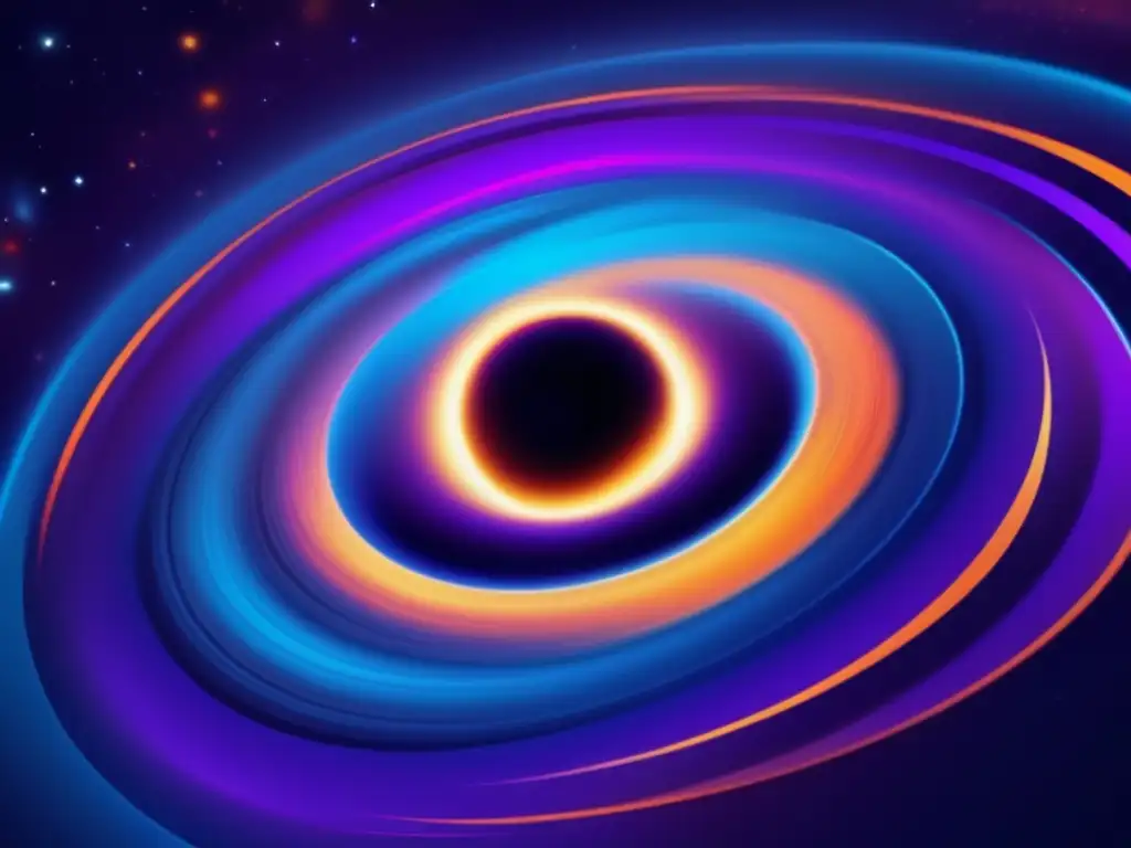 Un impresionante arte digital de un agujero negro con colores intensos y energía vibrante