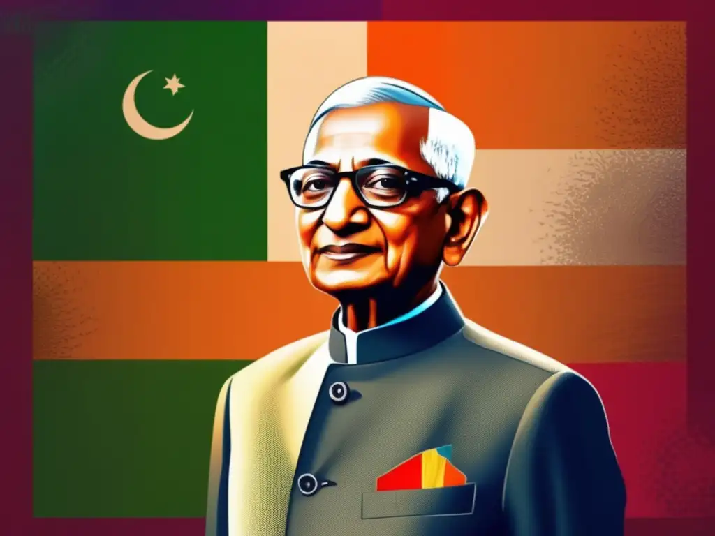 Un impresionante arte digital de Morarji Desai, con la bandera de la India al fondo, simboliza integridad y liderazgo para un India sin corrupción