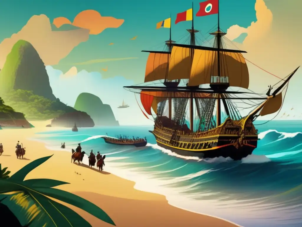 Un impresionante arte digital muestra el encuentro de la flota de Pedro Álvares Cabral con la costa de Brasil