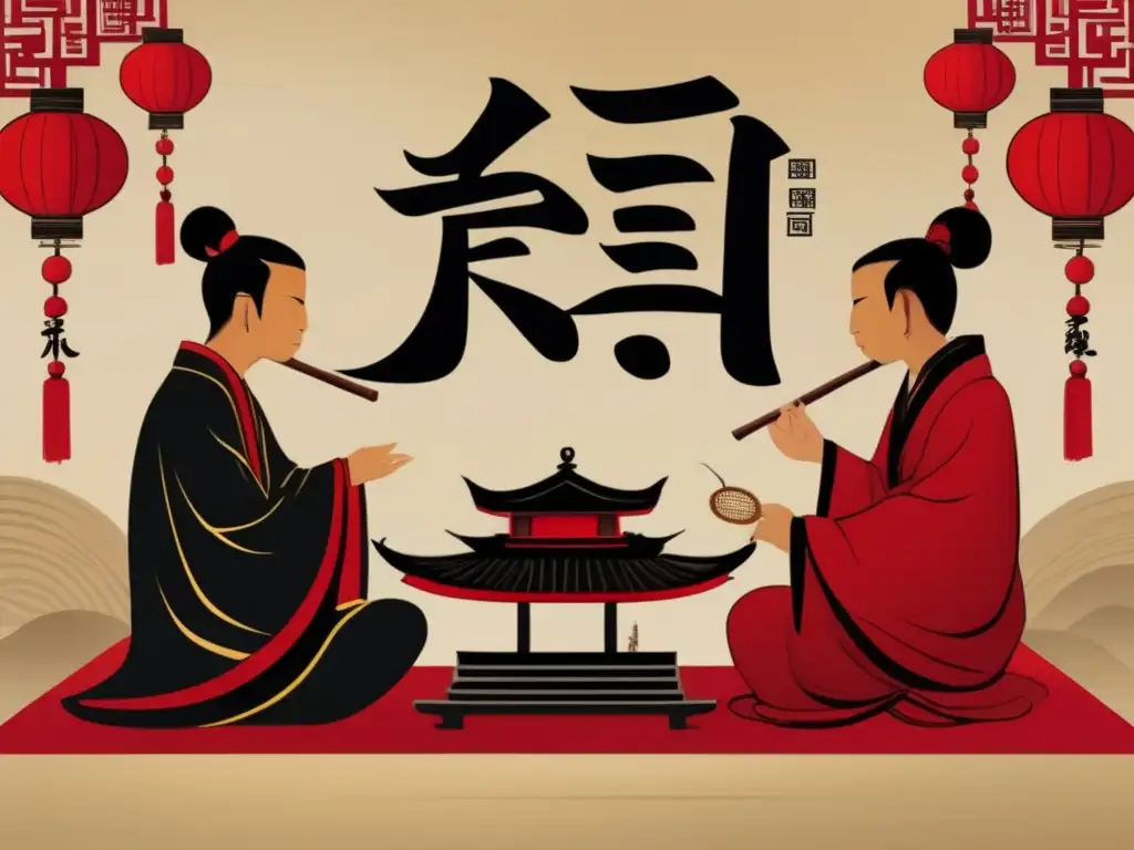 Una impresionante representación artística de Mencio y Xunzi debatiendo sobre la interpretación del confucianismo