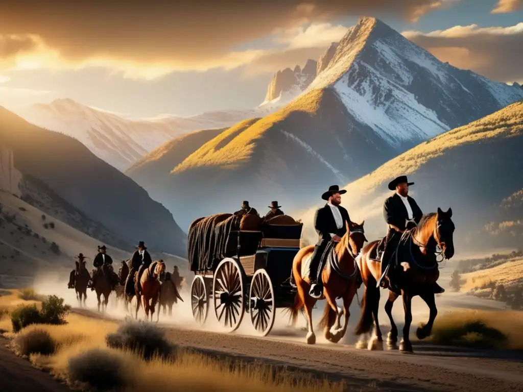 Un impresionante atardecer en el Oeste con Brigham Young liderando el éxodo mormón hacia un nuevo hogar