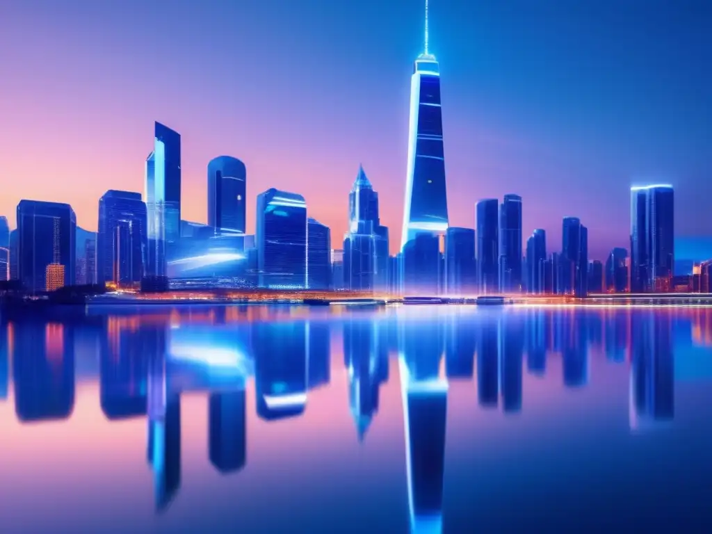 La impresionante ciudad futurista iluminada al anochecer refleja una visión conectada, como en la biografía de Robert Metcalfe Ethernet