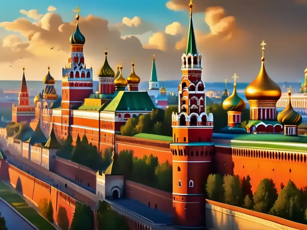 Majestuoso Kremlin de Moscú: pintura digital 8k - Un impresionante cuadro digital de alta resolución del Kremlin en Moscú, mostrando su grandeza y detalles arquitectónicos