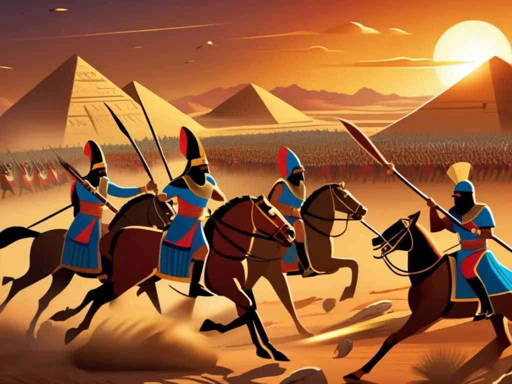 Un impresionante y detallado dibujo digital de la Batalla de Kadesh, donde el Imperio Hittita desafió a Egipto en la Antigüedad