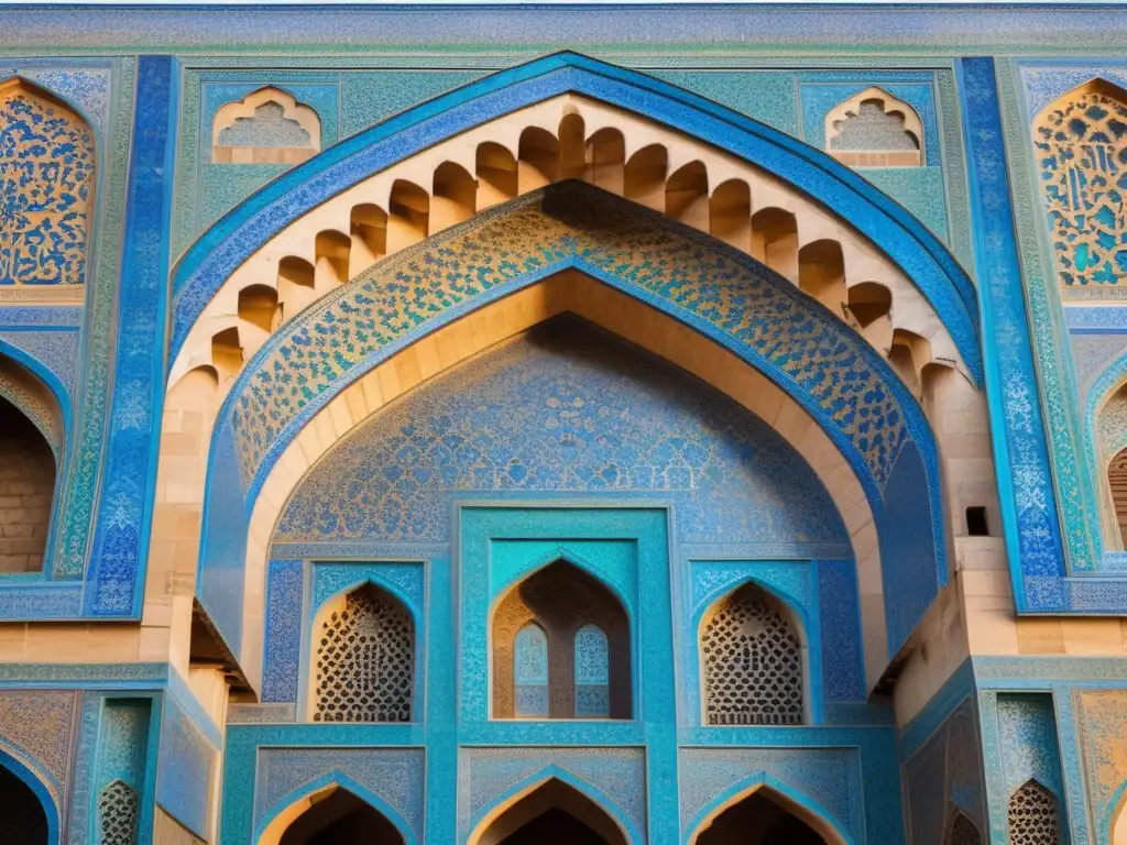 Un impresionante detalle 8k de la capital del Imperio Safávida, Isfahán, con la magnífica arquitectura de la Mezquita del Imán y su deslumbrante trabajo de azulejos azules y turquesas, patrones geométricos e inscripciones caligráficas
