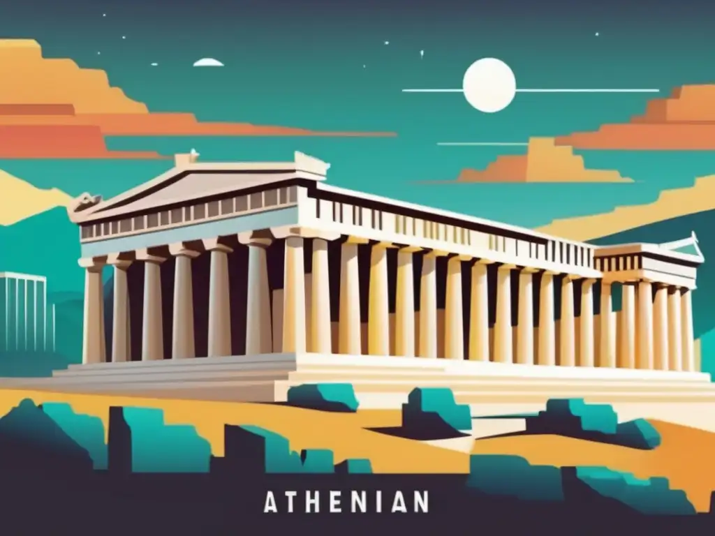 Majestuosa Acropolis: Fusión clásica y moderna- Un impresionante dibujo digital del antiguo legado de la democracia en la Atenas antigua, con un toque contemporáneo