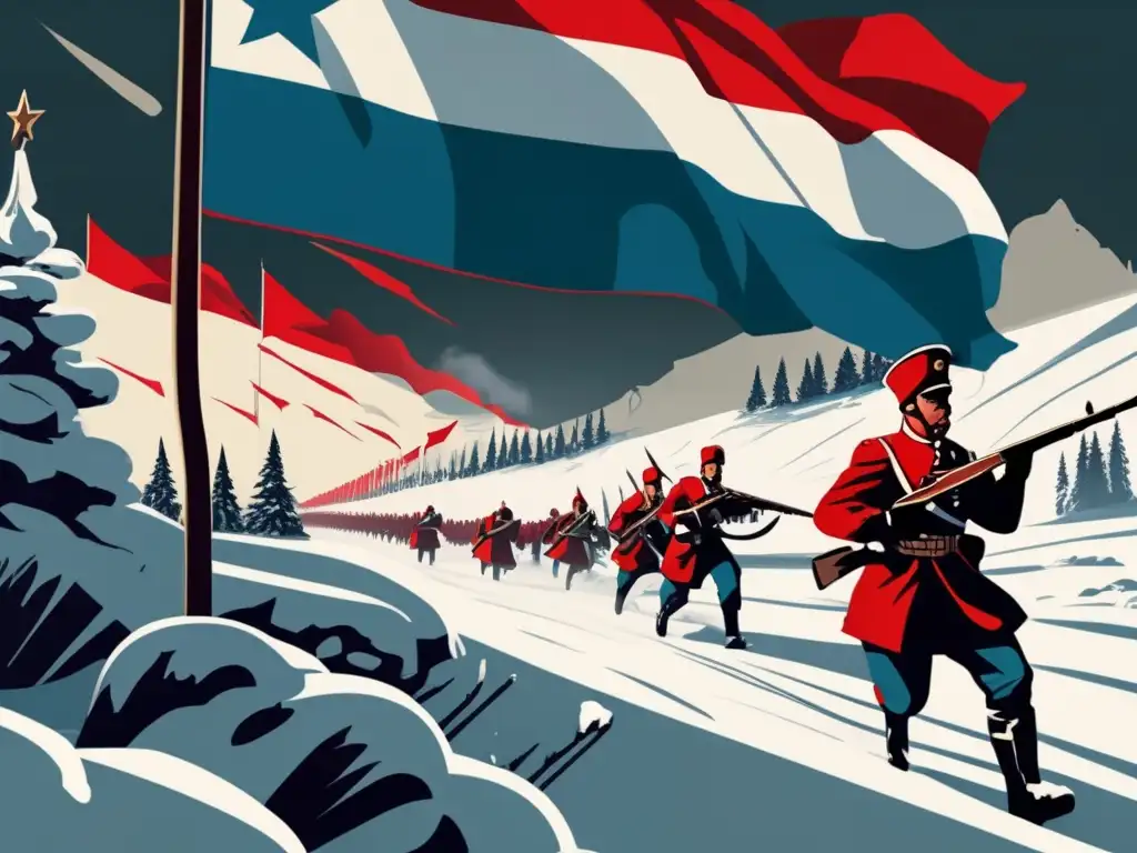 Un impresionante dibujo digital moderno de la defensa de Leningrado, mostrando la valiente Resistencia Soviética en medio del crudo invierno