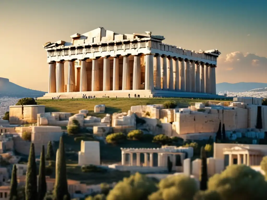 Una impresionante imagen 8k de la Acrópolis en Atenas, con el Partenón destacándose contra el cielo azul