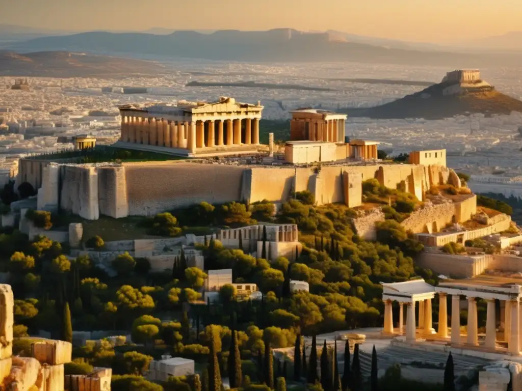 Una impresionante imagen en 8k de la Acrópolis en Atenas, bañada por la luz dorada del sol