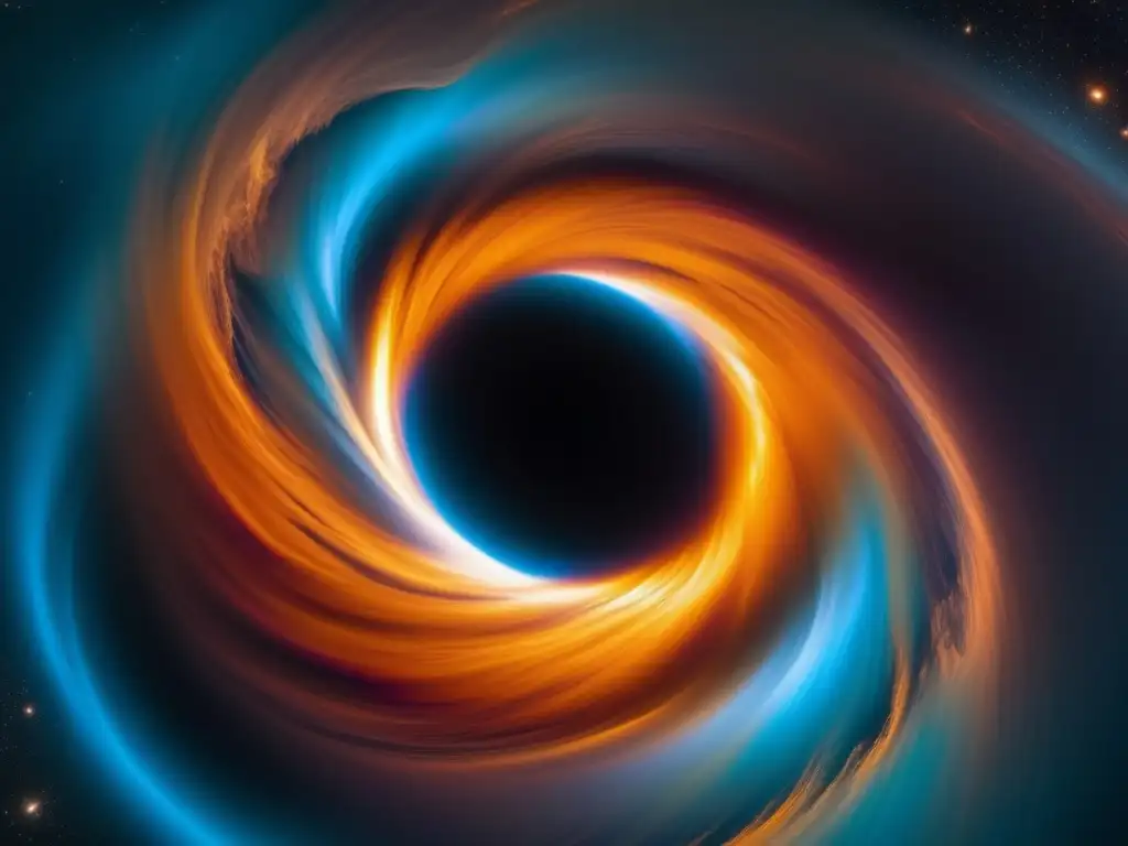 Una impresionante imagen en 8k de un agujero negro rodeado de gases y polvo coloridos, capturada por el telescopio espacial Hubble