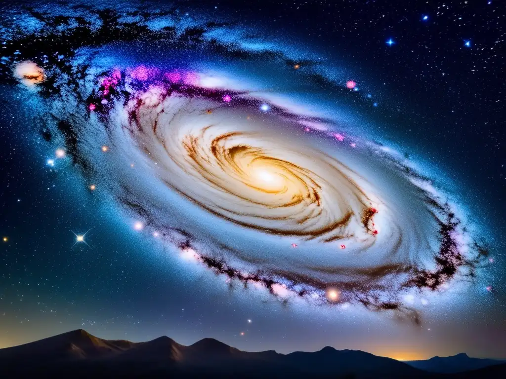 Una impresionante imagen de alta resolución del cielo nocturno, con la Vía Láctea en todo su esplendor y la Gravitación Universal de Isaac Newton