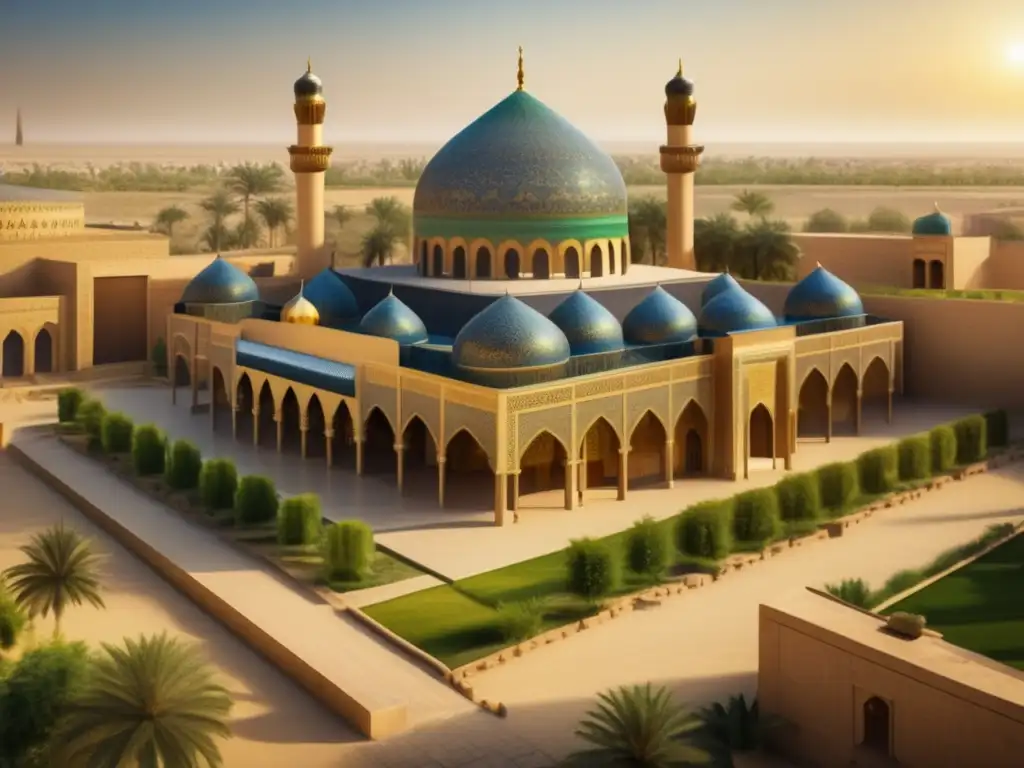 Una impresionante imagen de alta resolución de la Casa de la Sabiduría en Bagdad durante el Renacimiento Islámico, patrocinado por Califa AlMa'mun