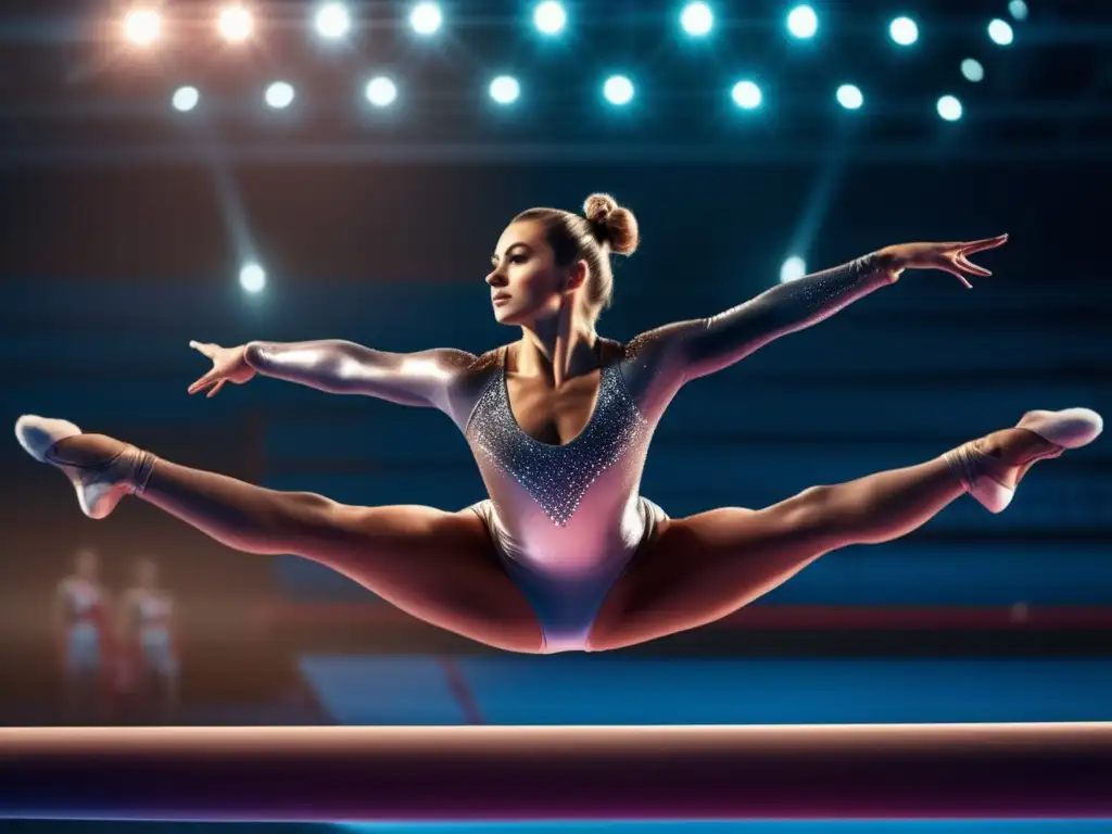Una impresionante imagen detallada de Larisa Latynina realizando una rutina de gimnasia con gracia y precisión