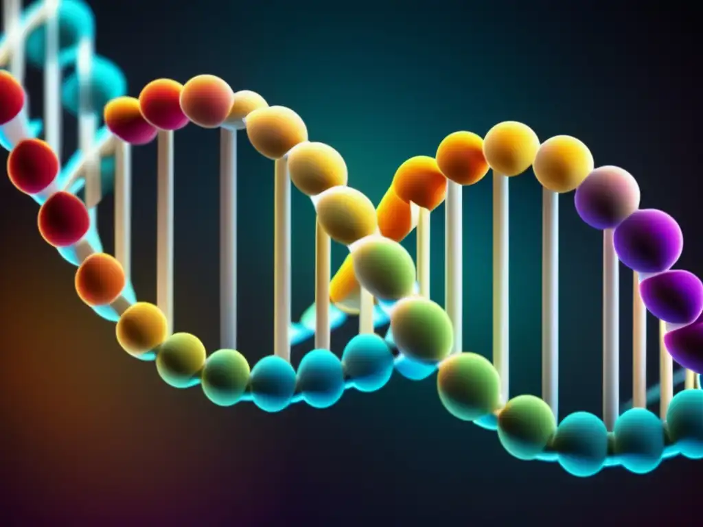 Una impresionante imagen de una doble hélice de ADN, con cada nucleótido y enlace detallado y vibrante en color