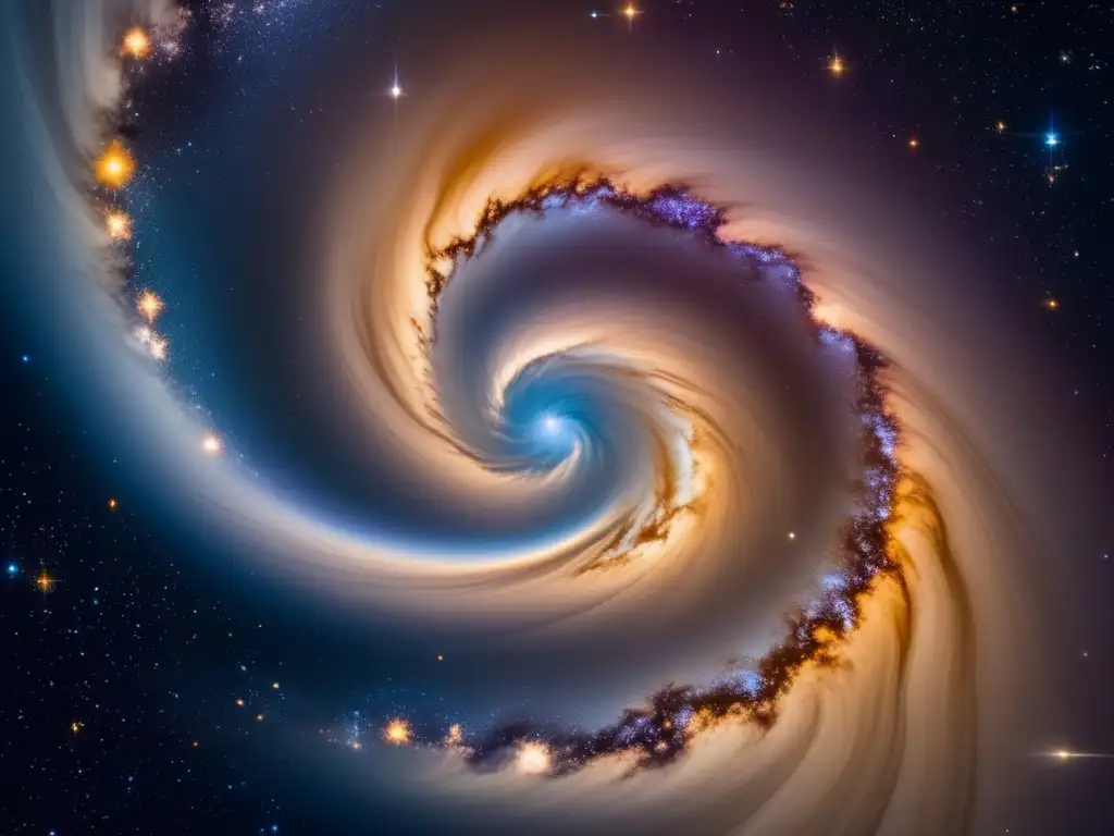 Una impresionante imagen de una galaxia en espiral capturada por un potente telescopio, mostrando la inmensidad y belleza del universo