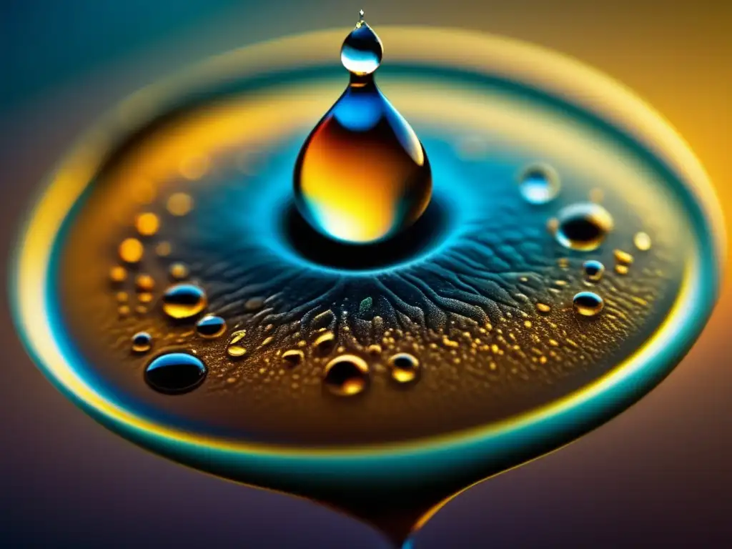 Una impresionante imagen macro de una gota de agua llena de microorganismos vibrantes