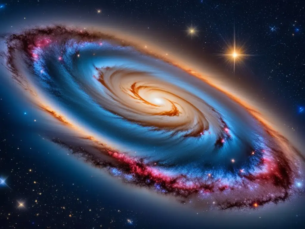 Una impresionante imagen de la noche estrellada con una prominente estrella variable Cefeida, rodeada de polvo y gas cósmico