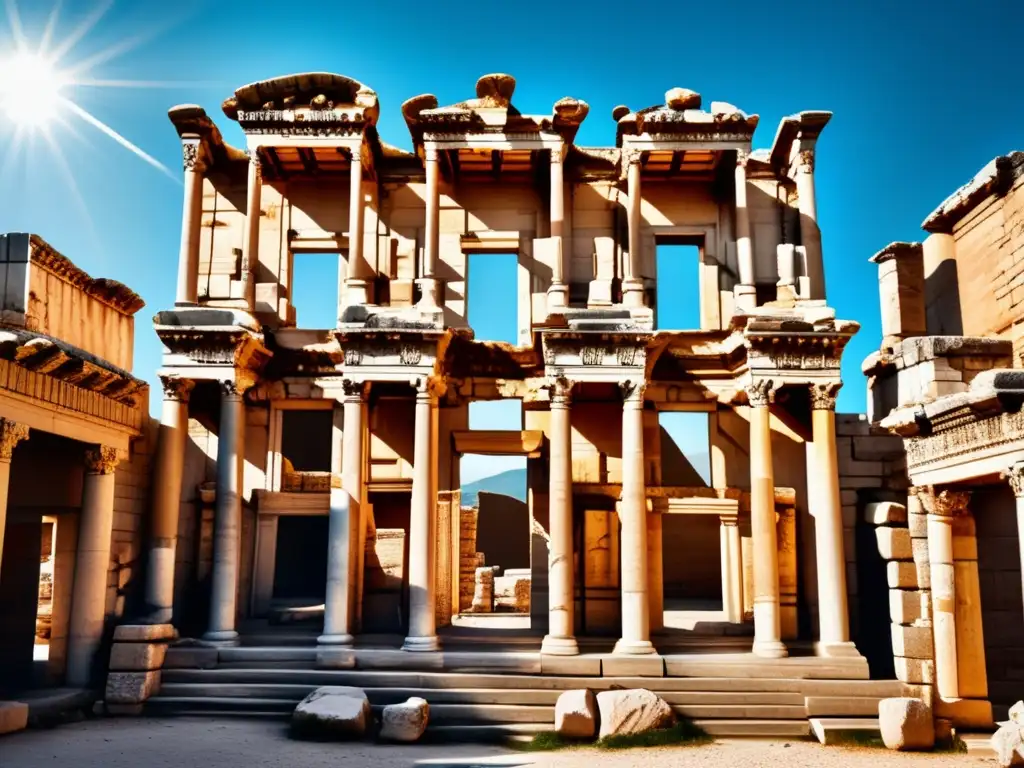 Una impresionante imagen en 8k de las ruinas de la antigua Biblioteca de Celso en Éfeso, Turquía