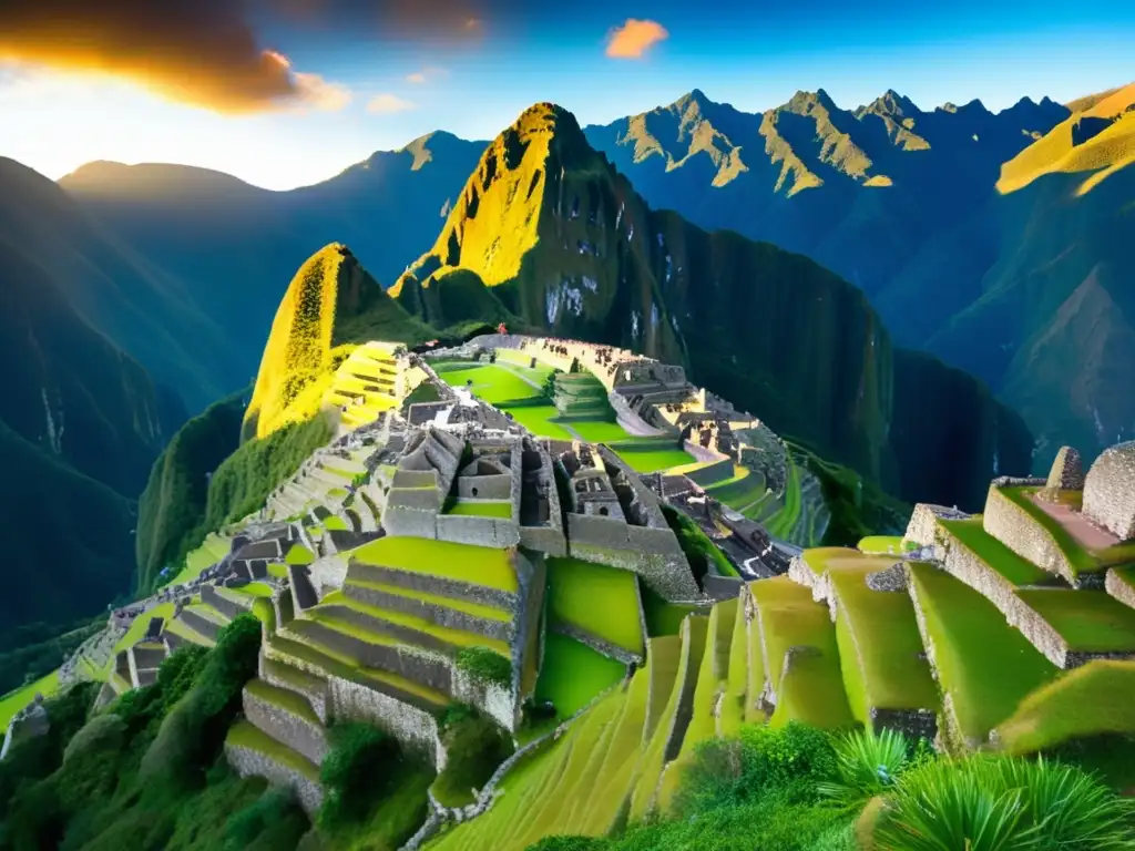 Una impresionante imagen de las ruinas de Machu Picchu, rodeadas de exuberante vegetación, con los Andes de fondo