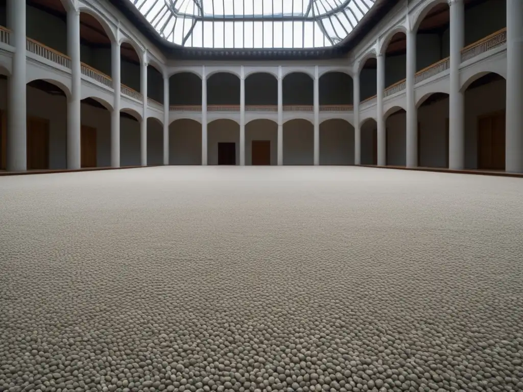 Una impresionante instalación de Ai Weiwei llena el marco con millones de semillas de girasol de porcelana, creando una experiencia visual cautivadora