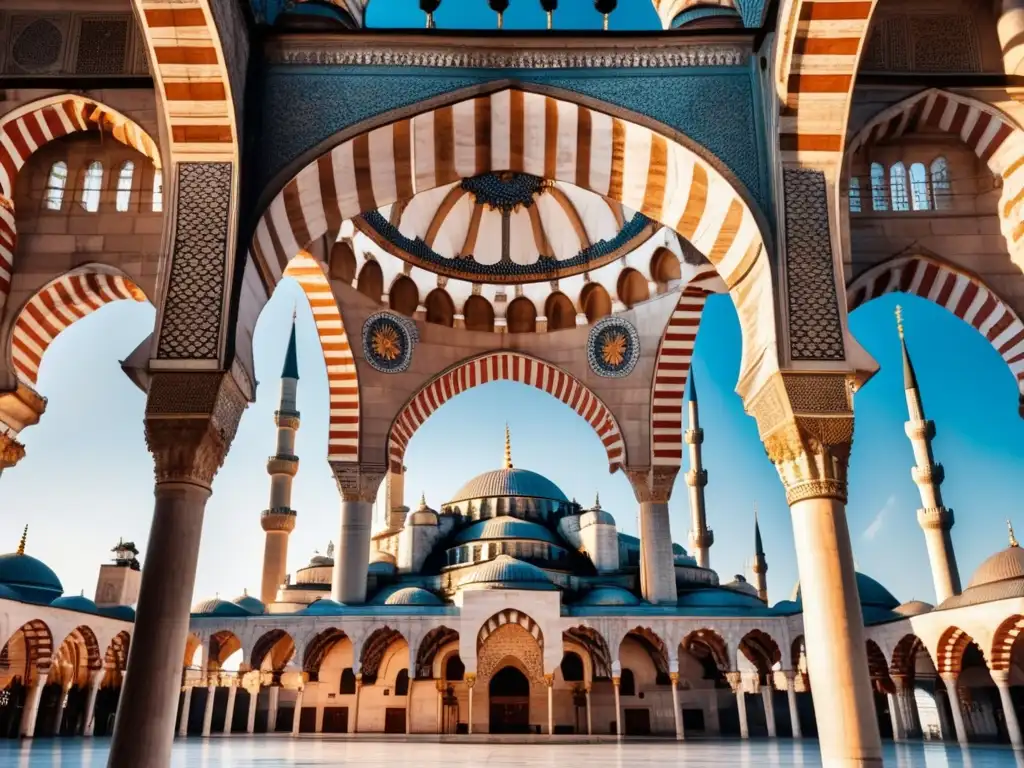 Una impresionante fotografía en 8k de la mezquita de Süleymaniye en Estambul, resaltando los detalles arquitectónicos de Mimar Sinan