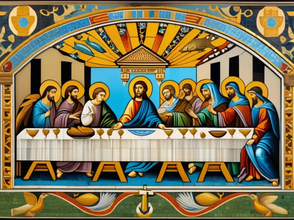Una impresionante representación en mosaico de los orígenes del Cristianismo, con detalles nítidos y colores vibrantes