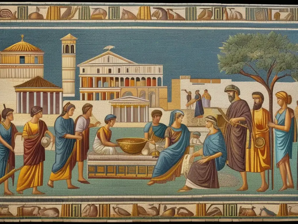 Un impresionante mosaico romano con escenas de la vida cotidiana, destacando la contribución de Fustel de Coulanges a la antigüedad