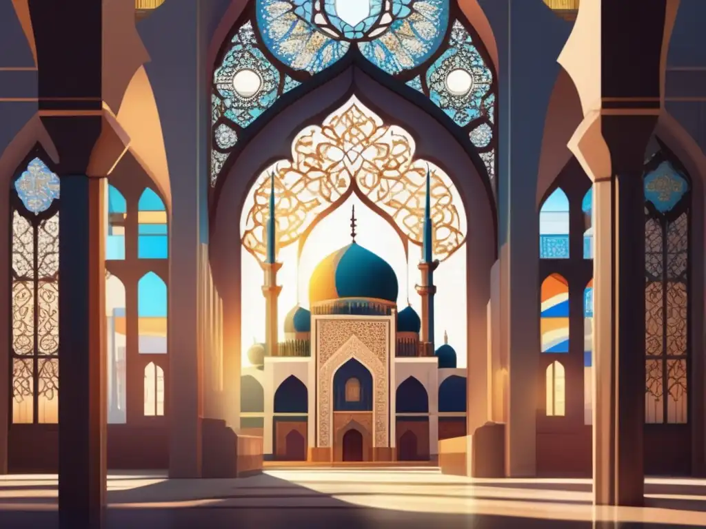 La fusión religiosa: arte digital detallado Un impresionante mural digital que fusiona la influencia cultural y religiosa del legado de Abraham en el monoteísmo de tres religiones