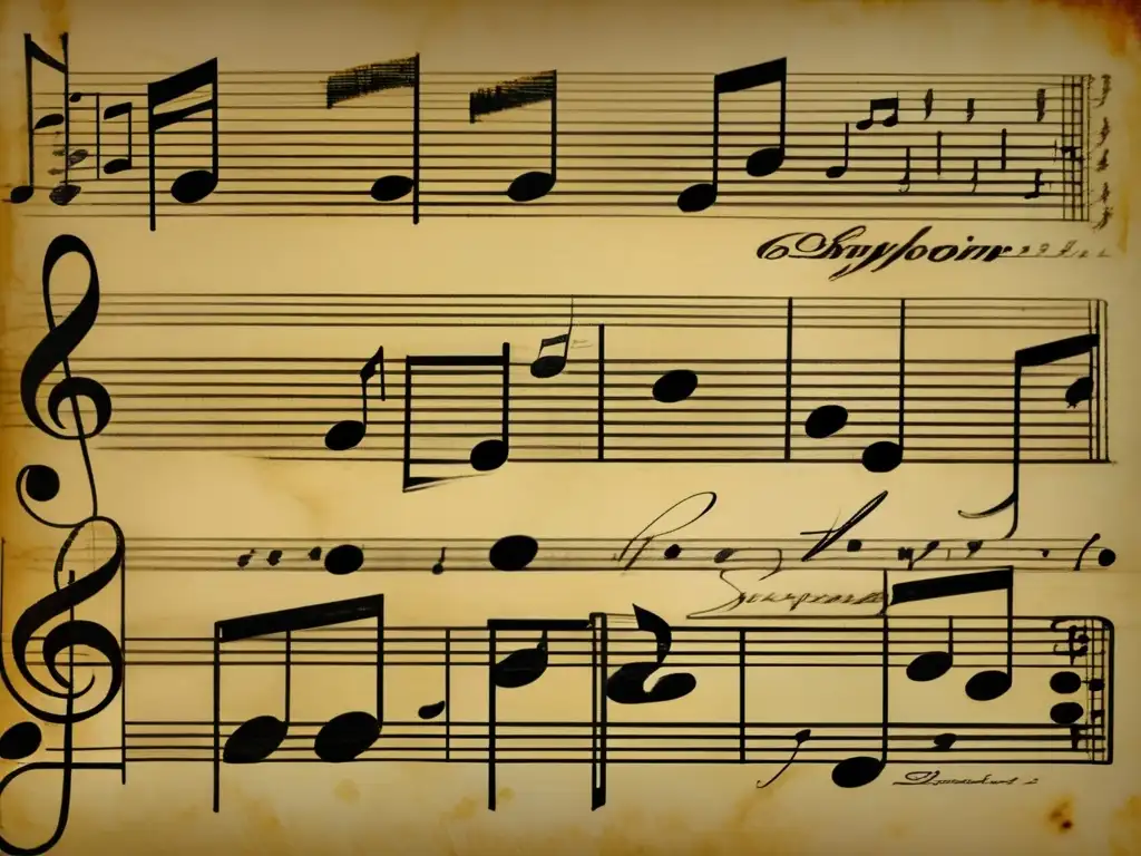 Una impresionante fotografía en primer plano de la partitura musical escrita a mano por Beethoven para su Sinfonía No