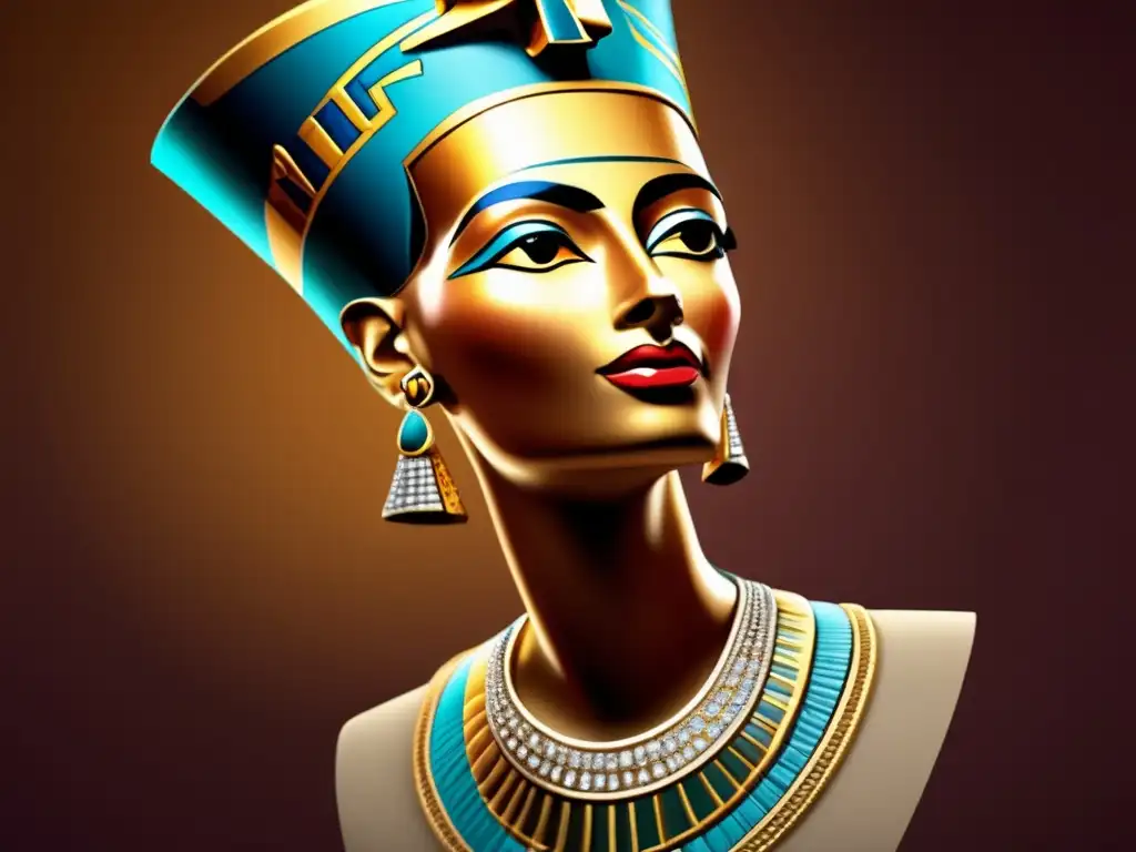 Una impresionante reconstrucción digital de la Nefertiti, mostrando su elegante belleza y el poder del antiguo Egipto
