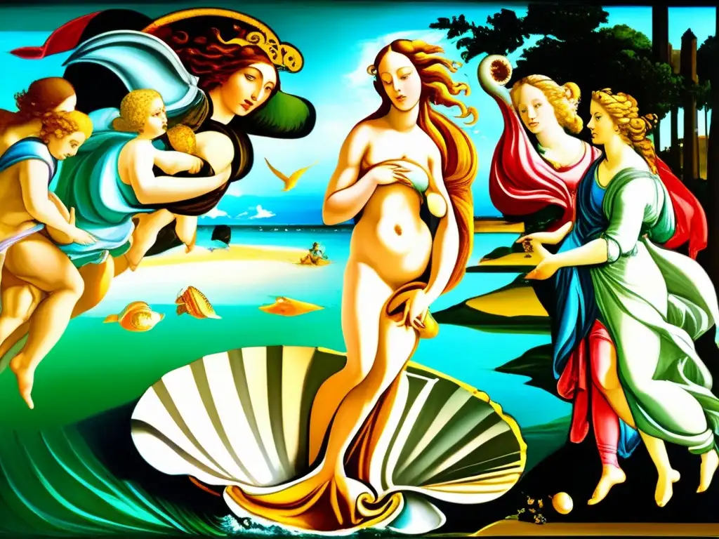 Una impresionante representación de 'El nacimiento de Venus' de Sandro Botticelli, muestra su influencia en el Renacimiento Florentino en la pintura
