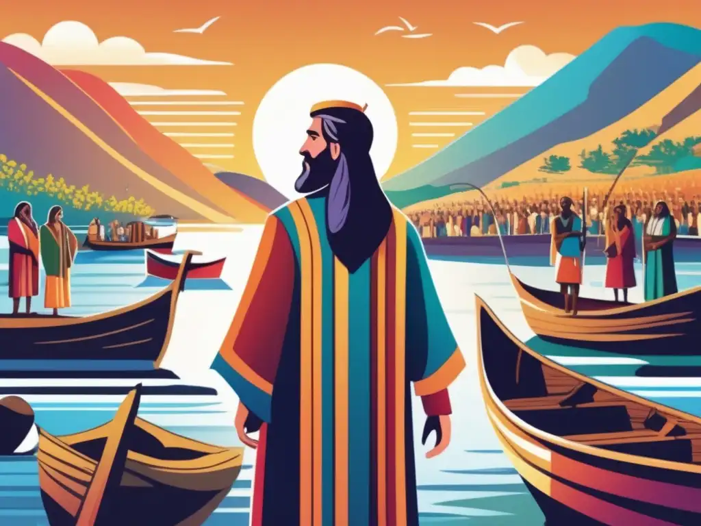 Un impresionante retrato digital de Simón Pedro en la Iglesia Primitiva, mostrando su transformación y liderazgo espiritual en el mar de Galilea