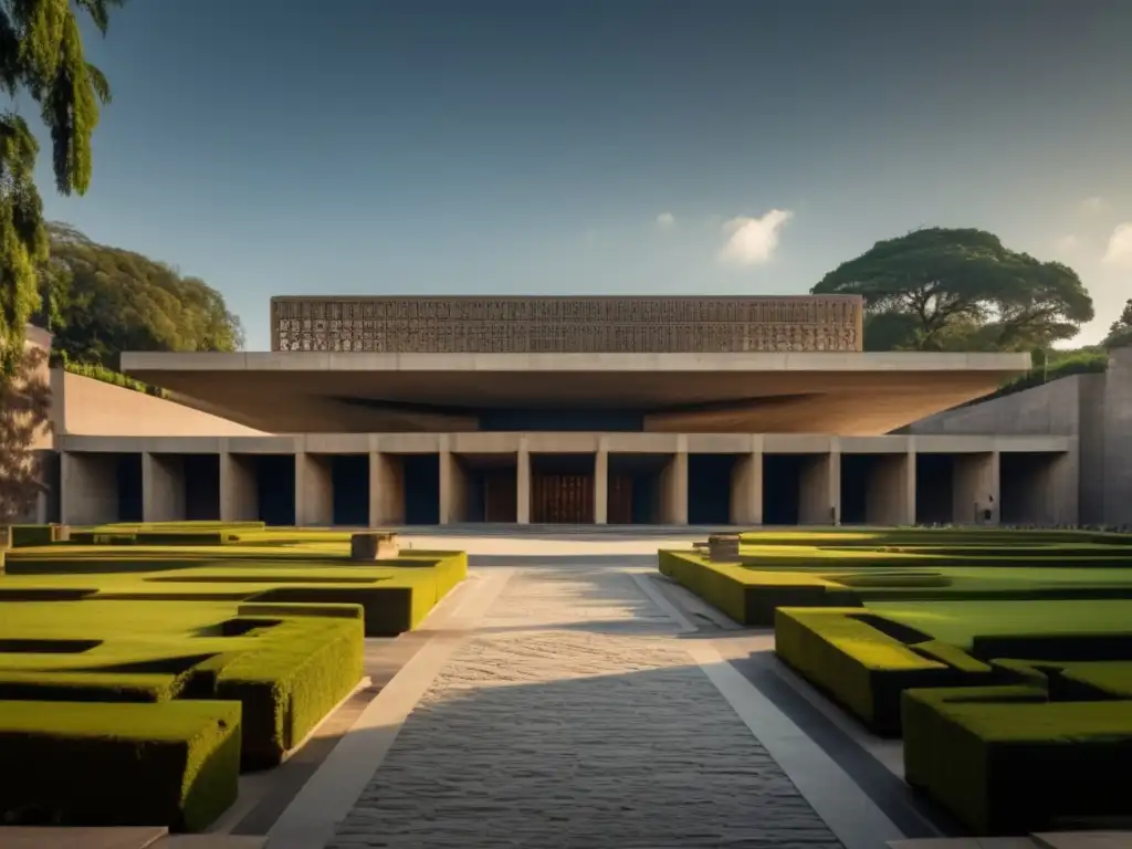 Un impresionante retrato en 8k ultradetallado del Museo Nacional de Antropología en la Ciudad de México, capturando la grandeza de la arquitectura modernista y los detalles intrincados del paisaje circundante